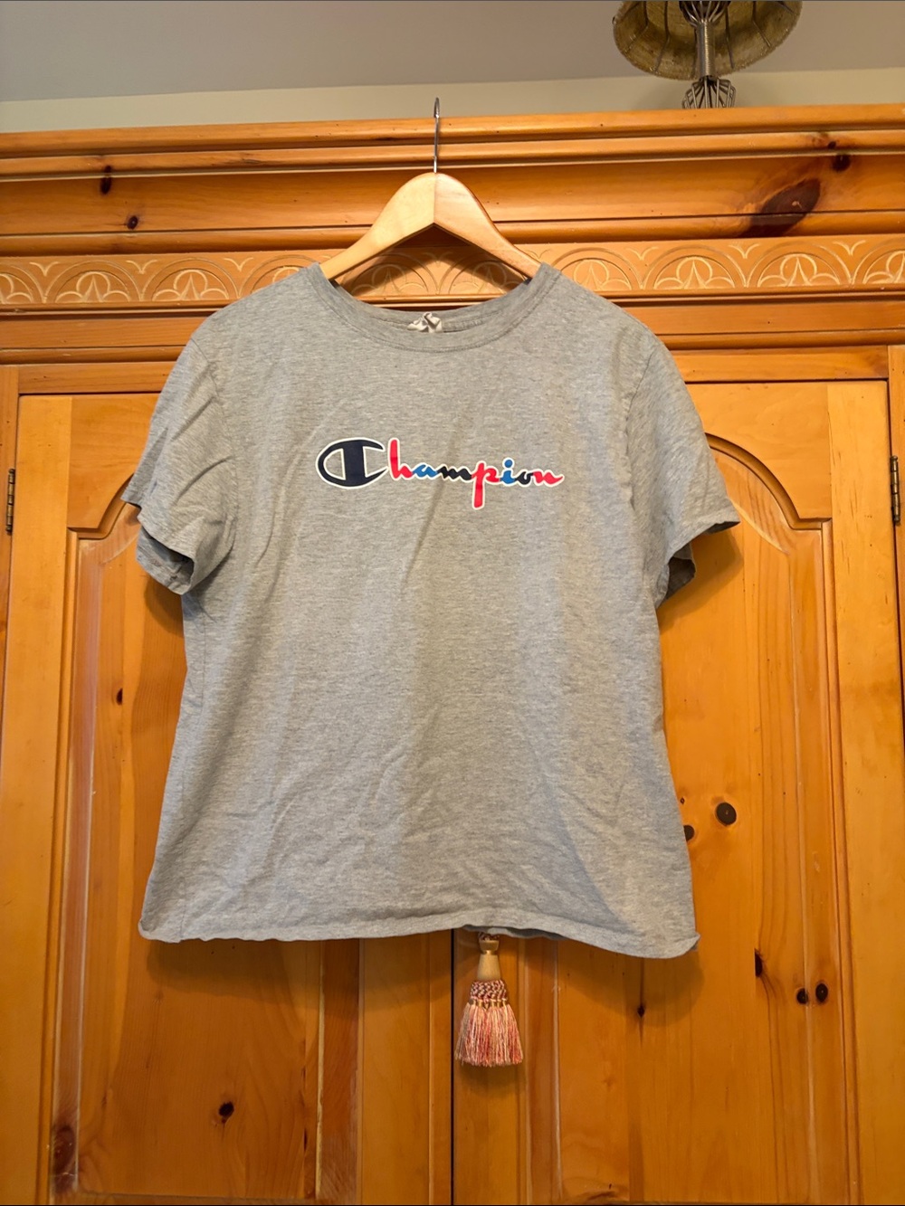 Champion Gray Short Sleeve Tee with Tricolor Logo